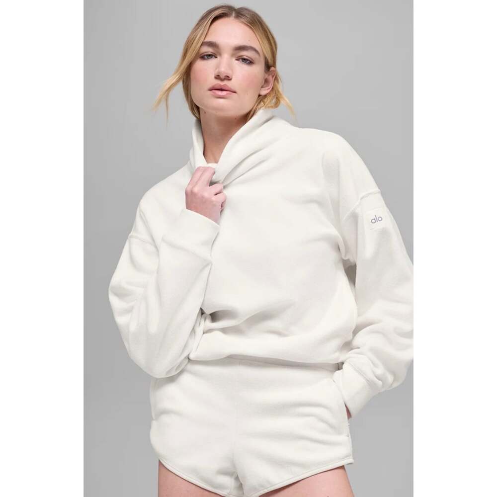 Alo Yoga Polar Fleece Hazy Pullover Ivory XXS Cowl Neck Oversized Sweatshirt